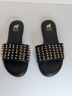 Camel Threads Flirtini Womens Studded Slide Sandals Black Gold EU 41 US 11